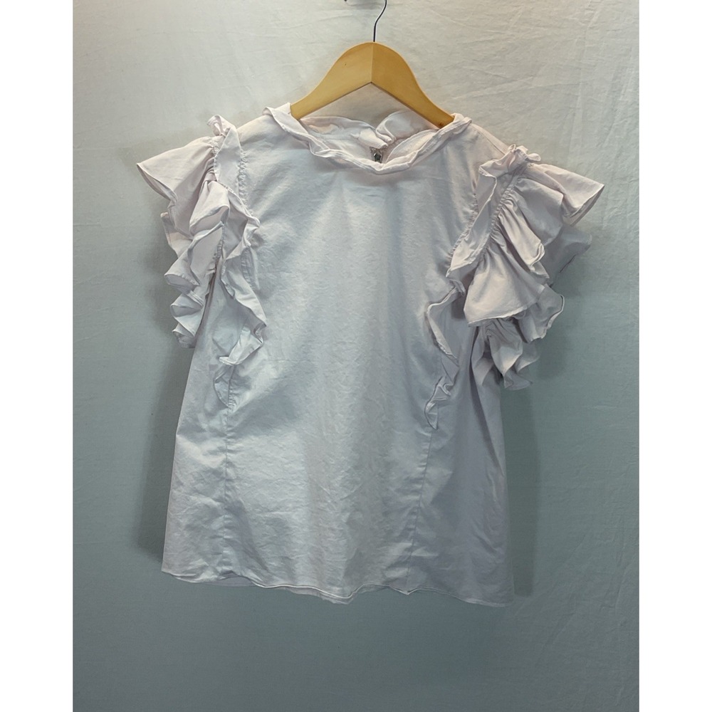 Rebecca Taylor Pink Blouse Ruffle Flutter Sleeves Pink Poplin‎ Spring Size 10